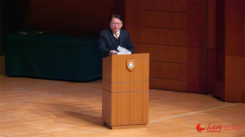 香港特區政府政務司司長陳國基致辭。人民網 吳宇颺颺攝