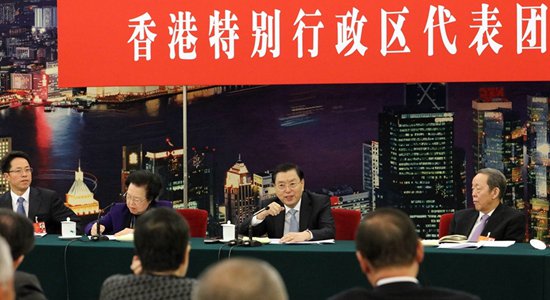 張德江參加十二屆全國人大四次會議香港代表團的審議